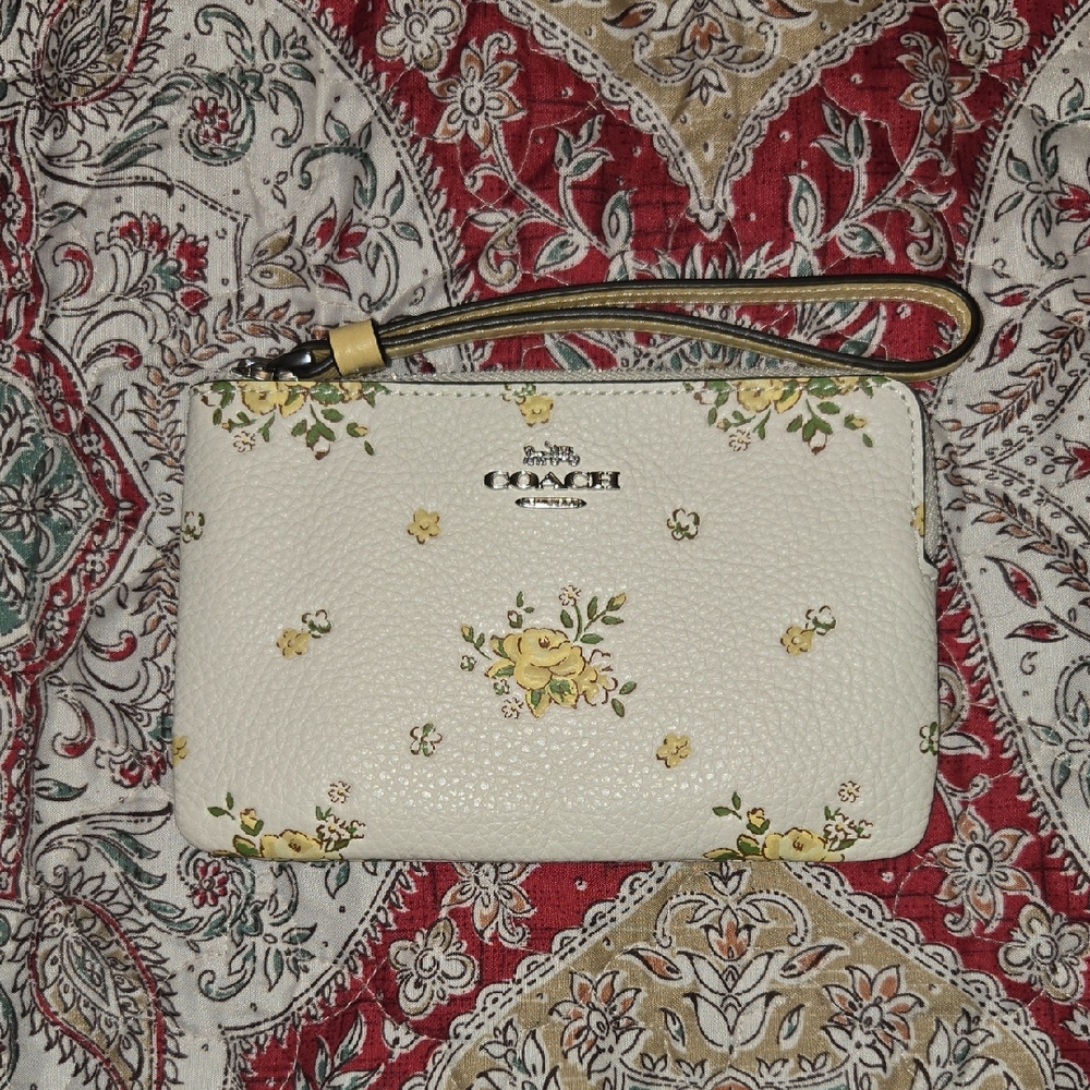 Coach Floral Wristlet in Cream and Yellow